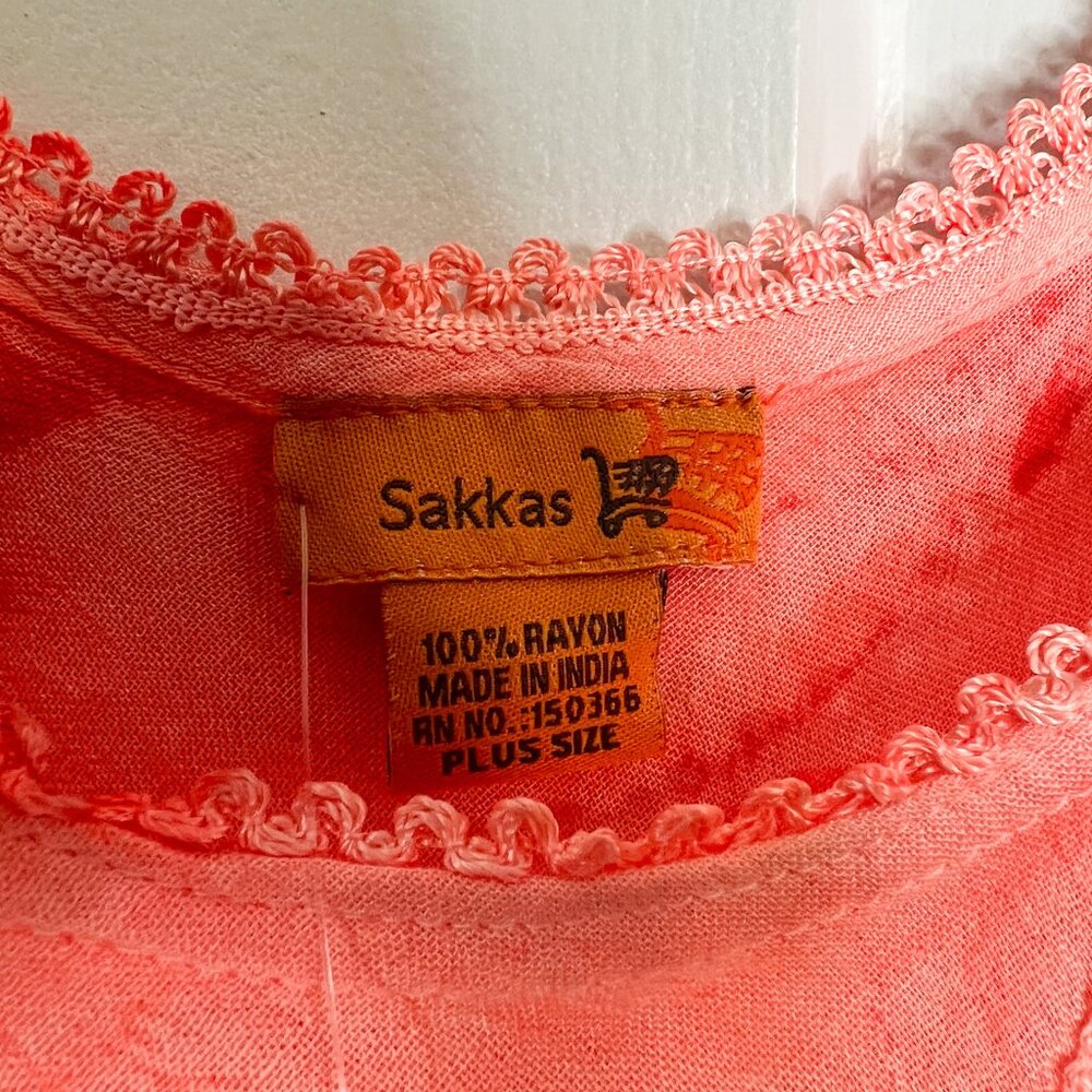 Sakkas Hana Tie Dye Relaxed Fit Embroidery Cap Sleeves Peasant Batik Blouse - Picture 6 of 7